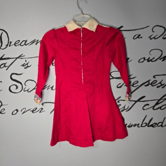 Vintage 70s Girls Red Long Sleeve Dress with Cross-stitch Detailing, 8 - Picture 4 of 7